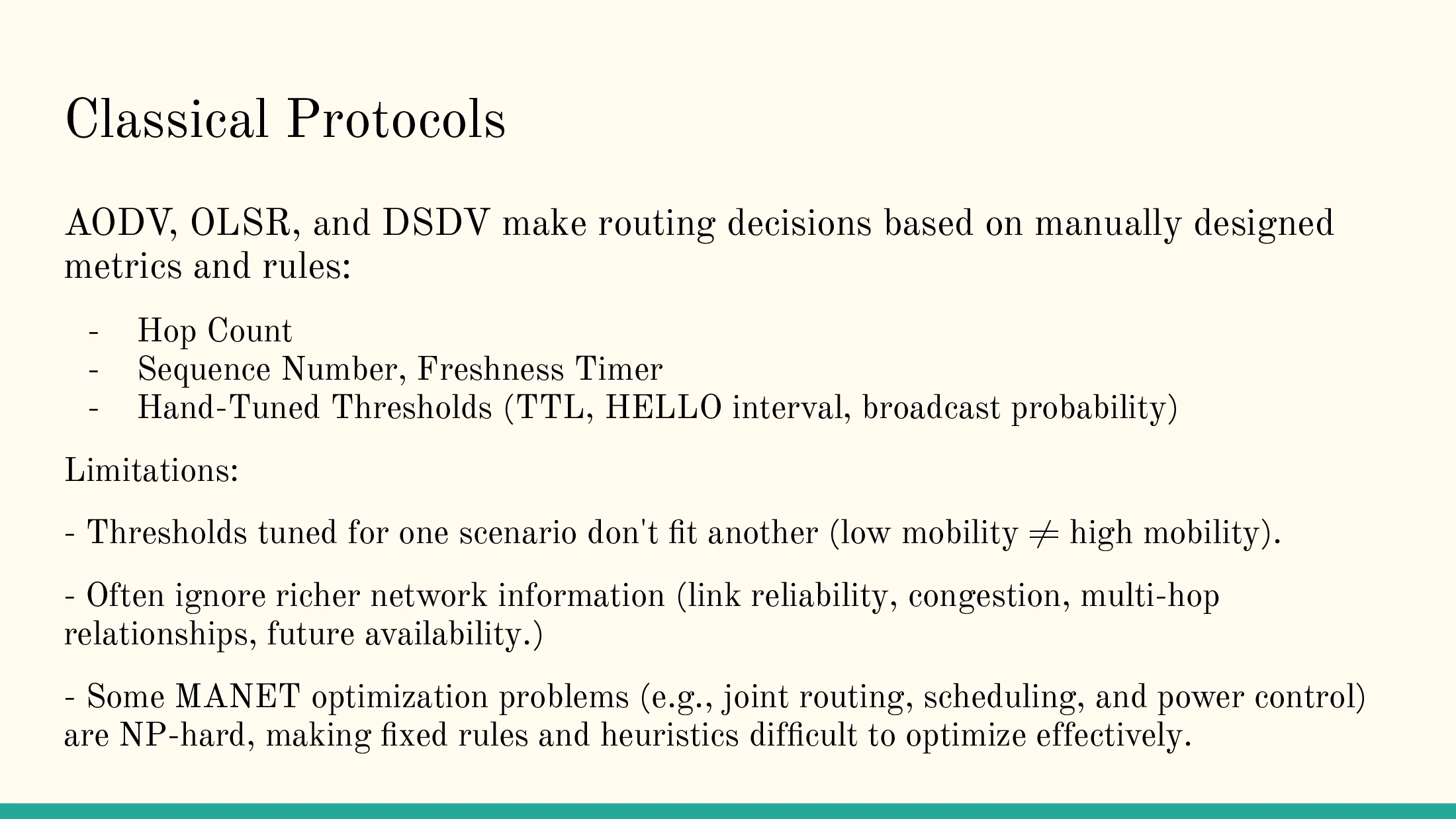 Slide 3 of Machine Learning for MANETs Routing